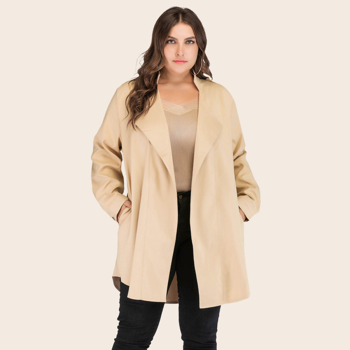 Women's Plus Size Solid Color Lapel Coat