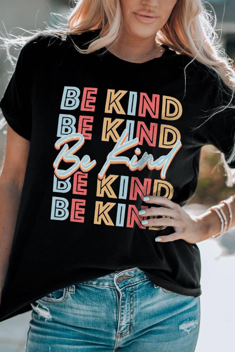 BE KIND Repeat Print Graphic Round Neck T-Shirt