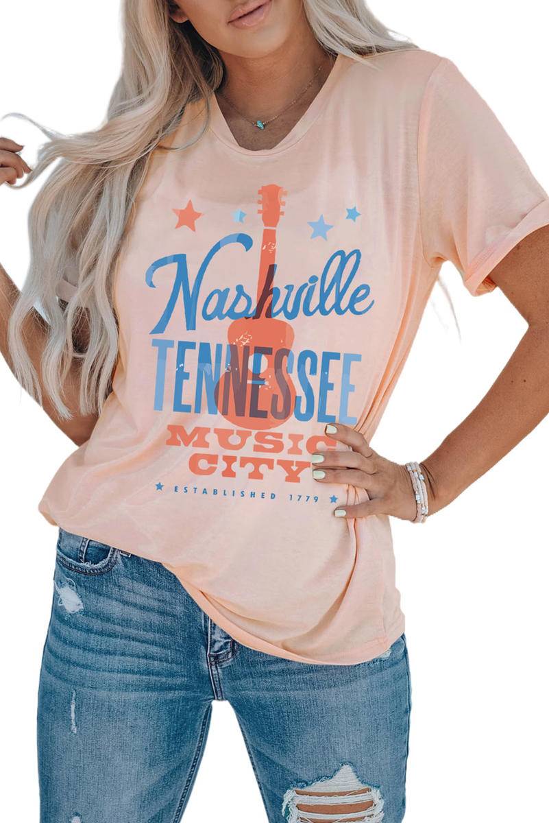 Nashville Tennessee Guitar Graphic Print Crewneck Top