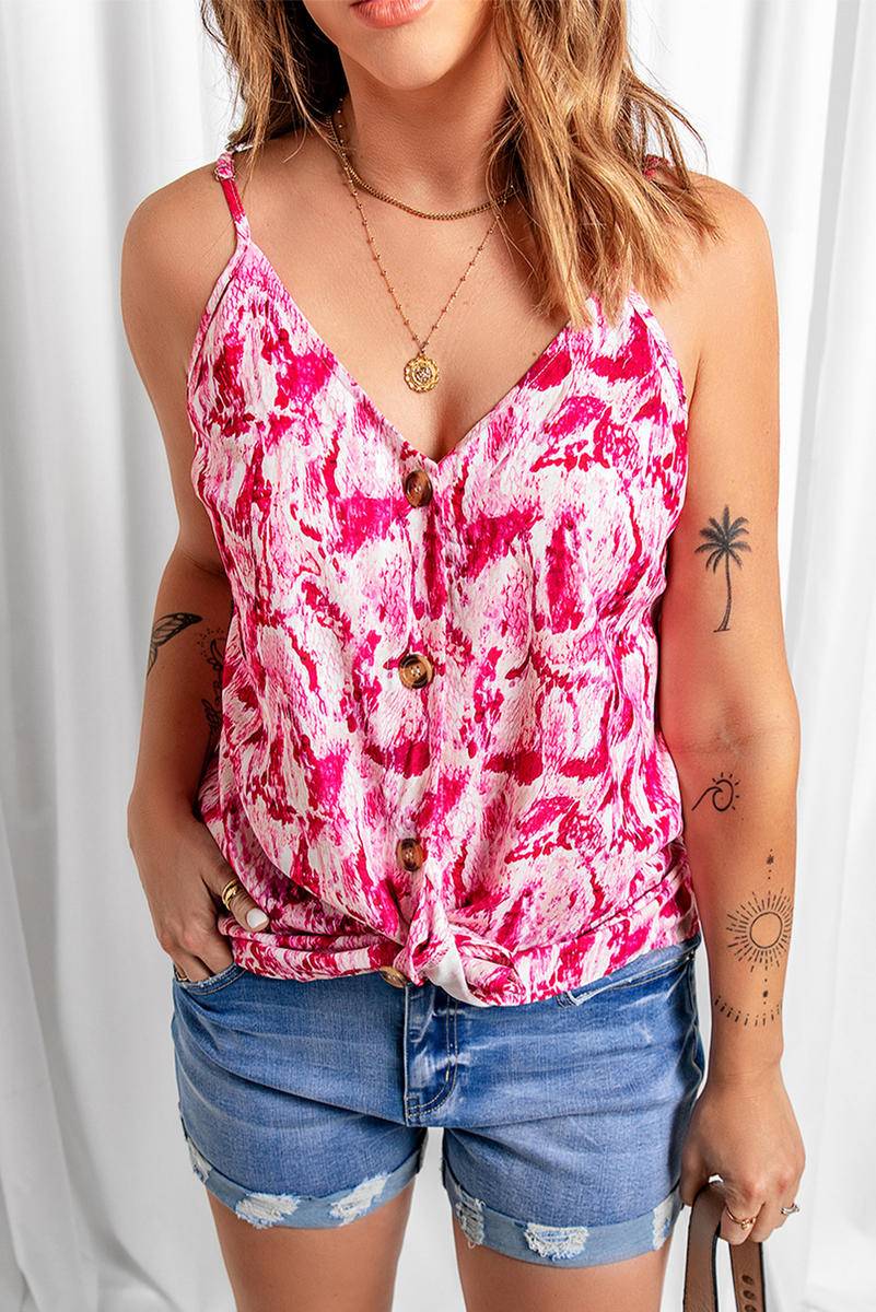 Abstract Print Buttoned Tank Top