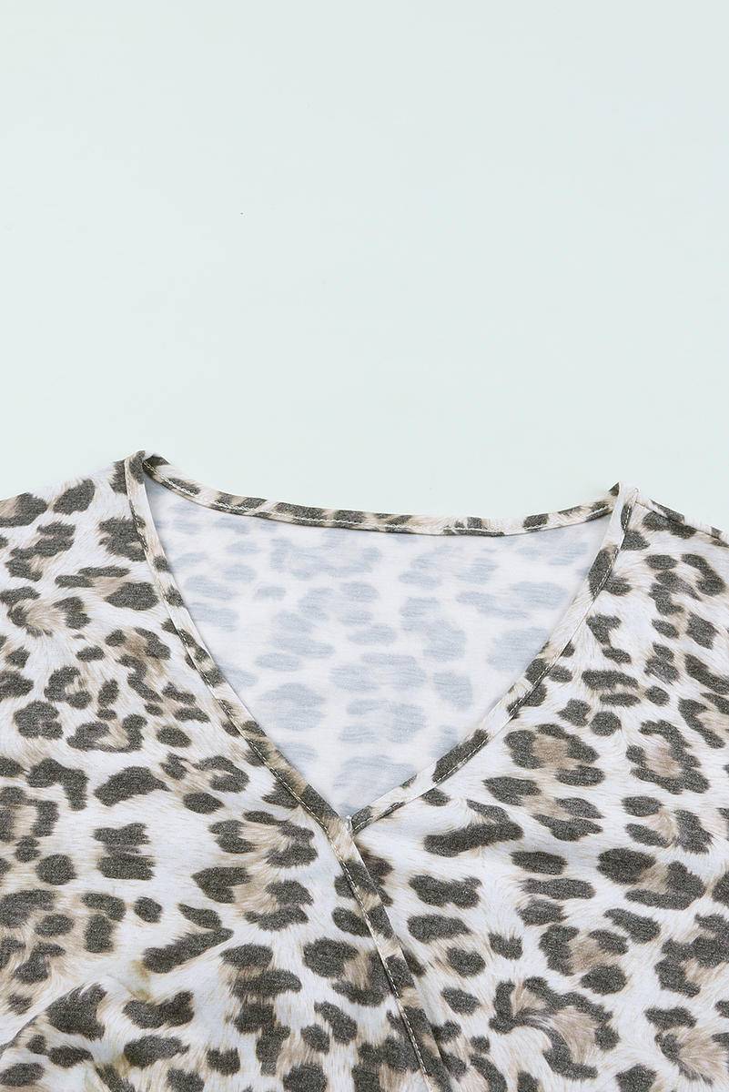 Leopard V Neck Wrap Long Sleeve Dress
