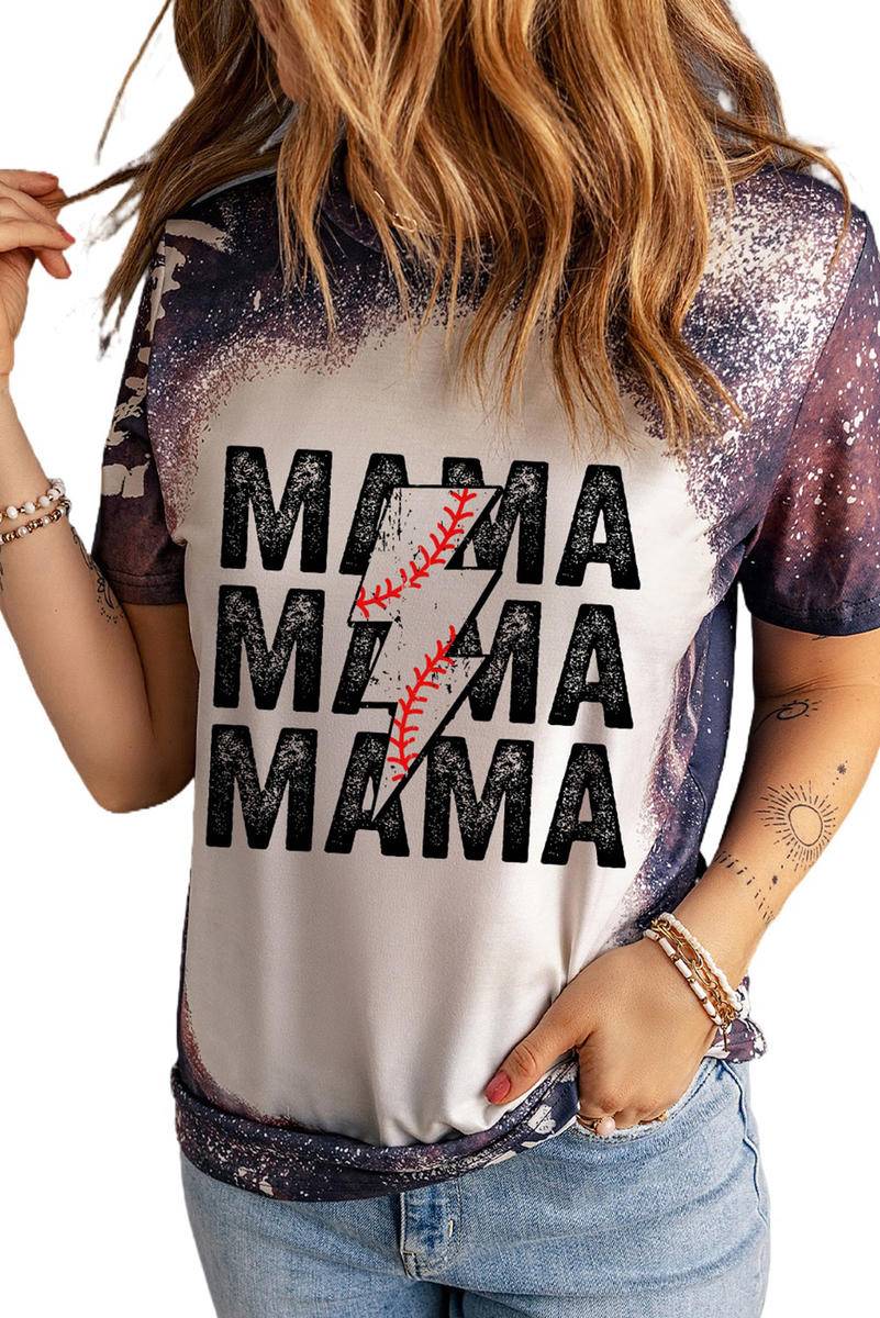 Bleached MAMA Letter Graphic Short Sleeve T-Shirt