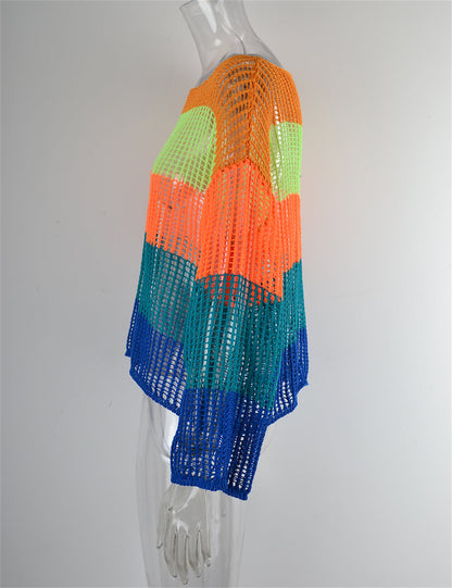 Colorblock Crochet Bikini Cover up