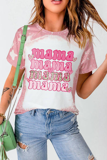 Mama Leopard Heart Bleached Graphic T Shirt