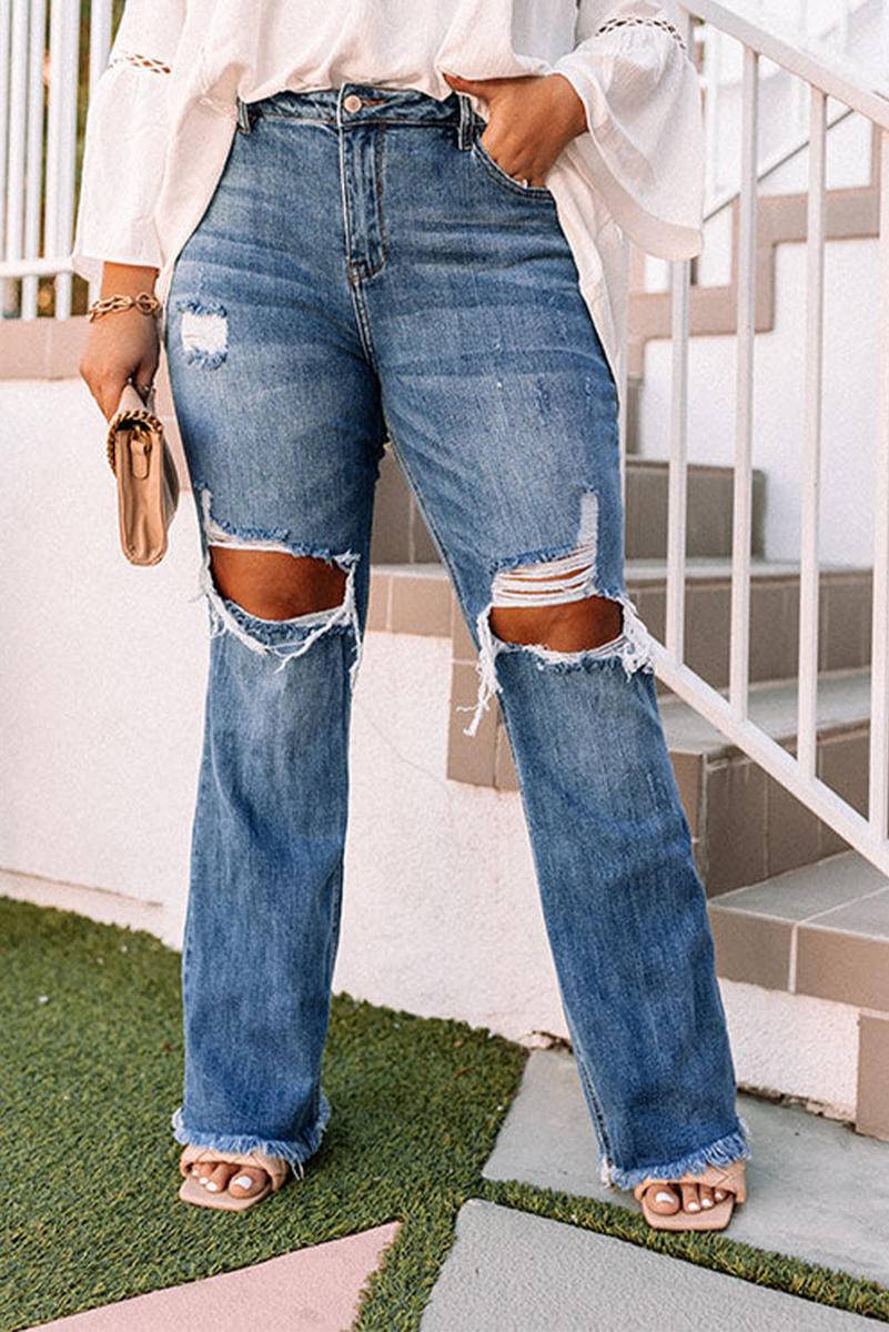 Plus Size Open Knee Distressed Jeans