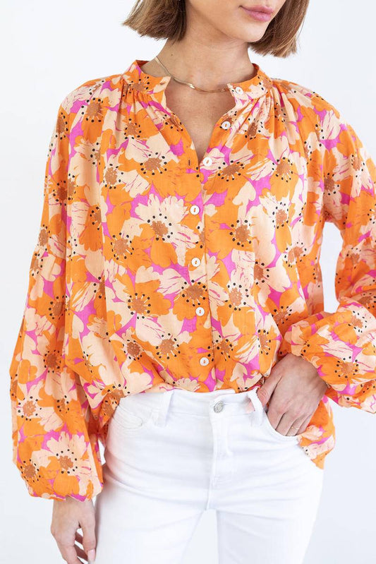 Floral Print Button Loose Sleeve Shirt