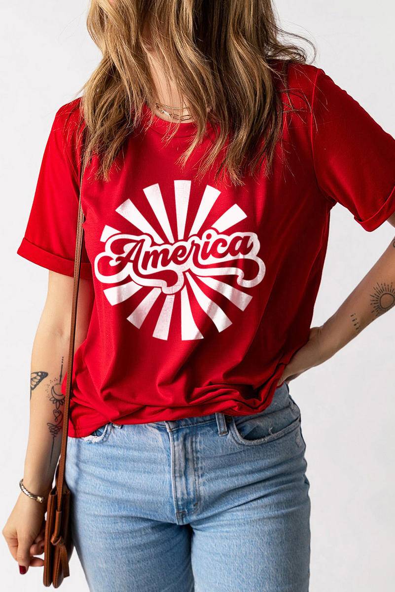 America Graphic Print Independence Day Short Sleeve T Shirt