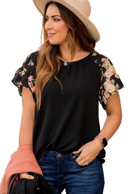 Round Neck Floral Tiered Short Sleeve T Shirt