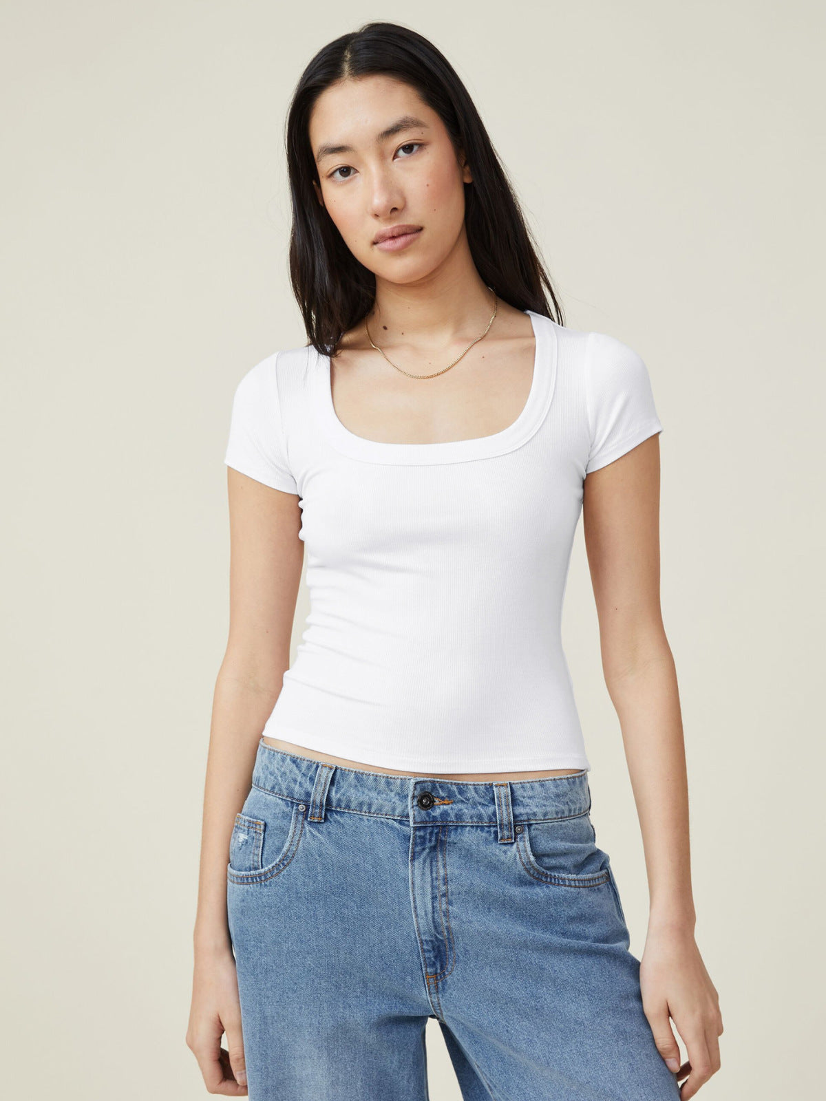 Solid Short Sleeve Ribbed Knit Crop Top