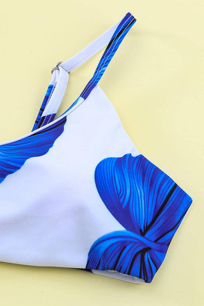 Tropical Leaf Print Bikini Swimsuit With Beach Skirt