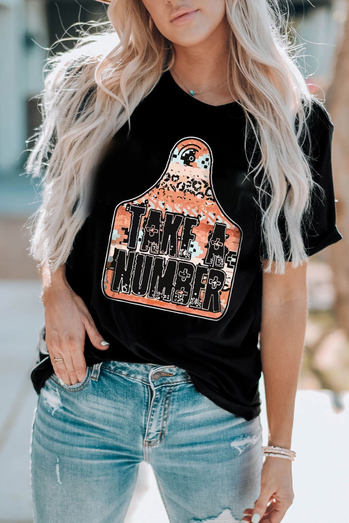 Black TAKE A NUMBER Graphic Crew Neck Tee