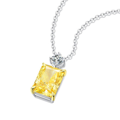 Yellow Rectangle-Shaped 925 Sterling Silver Pendant Necklace