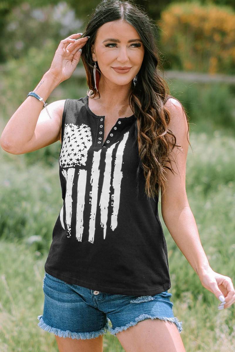 Casual National Flag Button Graphic Tank Top