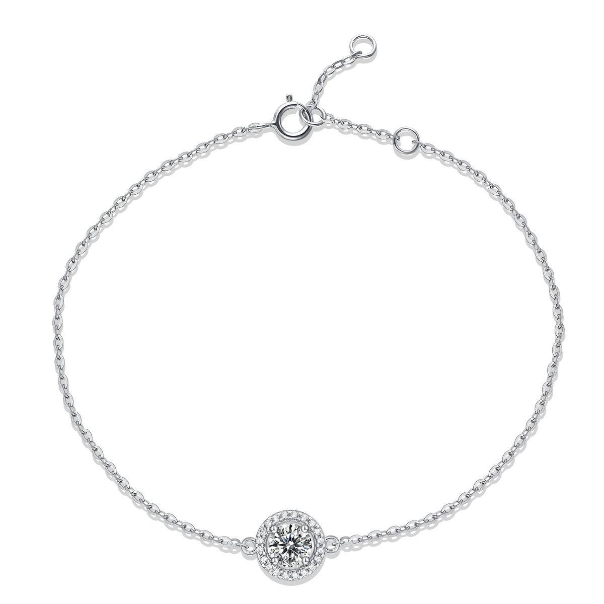 Clear Square-Shaped 925 Sterling Silver Moissanite Charm Bracelet