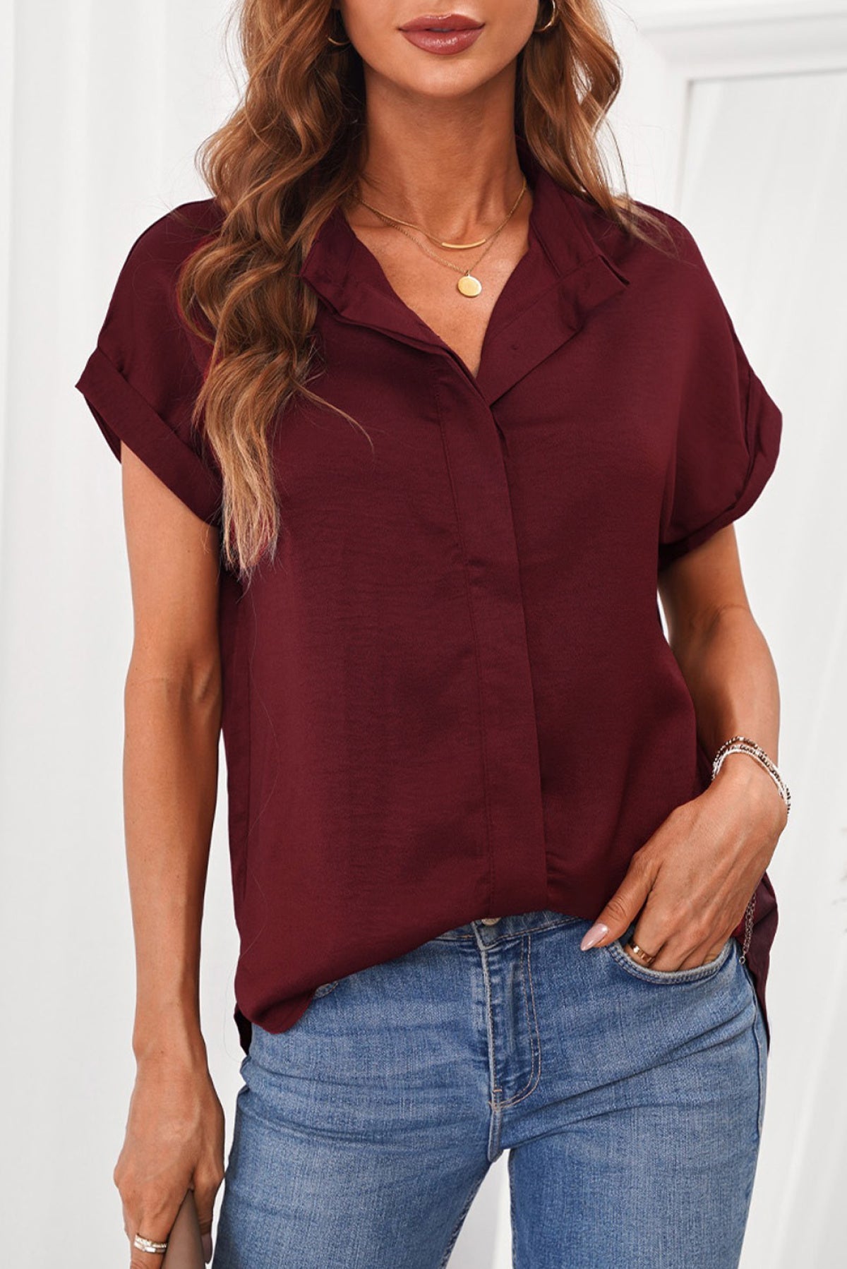 Collared Button Short Sleeves Shirt
