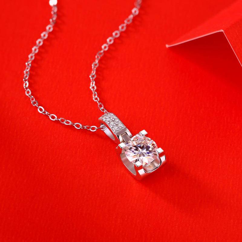 Rectangle-Shaped 925 Sterling Silver Moissanite Pendant Necklace