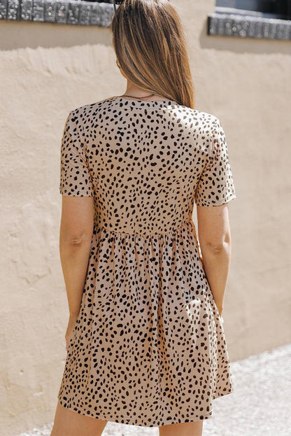 Leopard Print Short Sleeve Tunic T-Shirt Dress