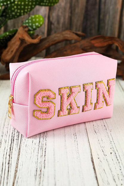 SKIN Embroidered Patch Zipped Cosmetic Bag