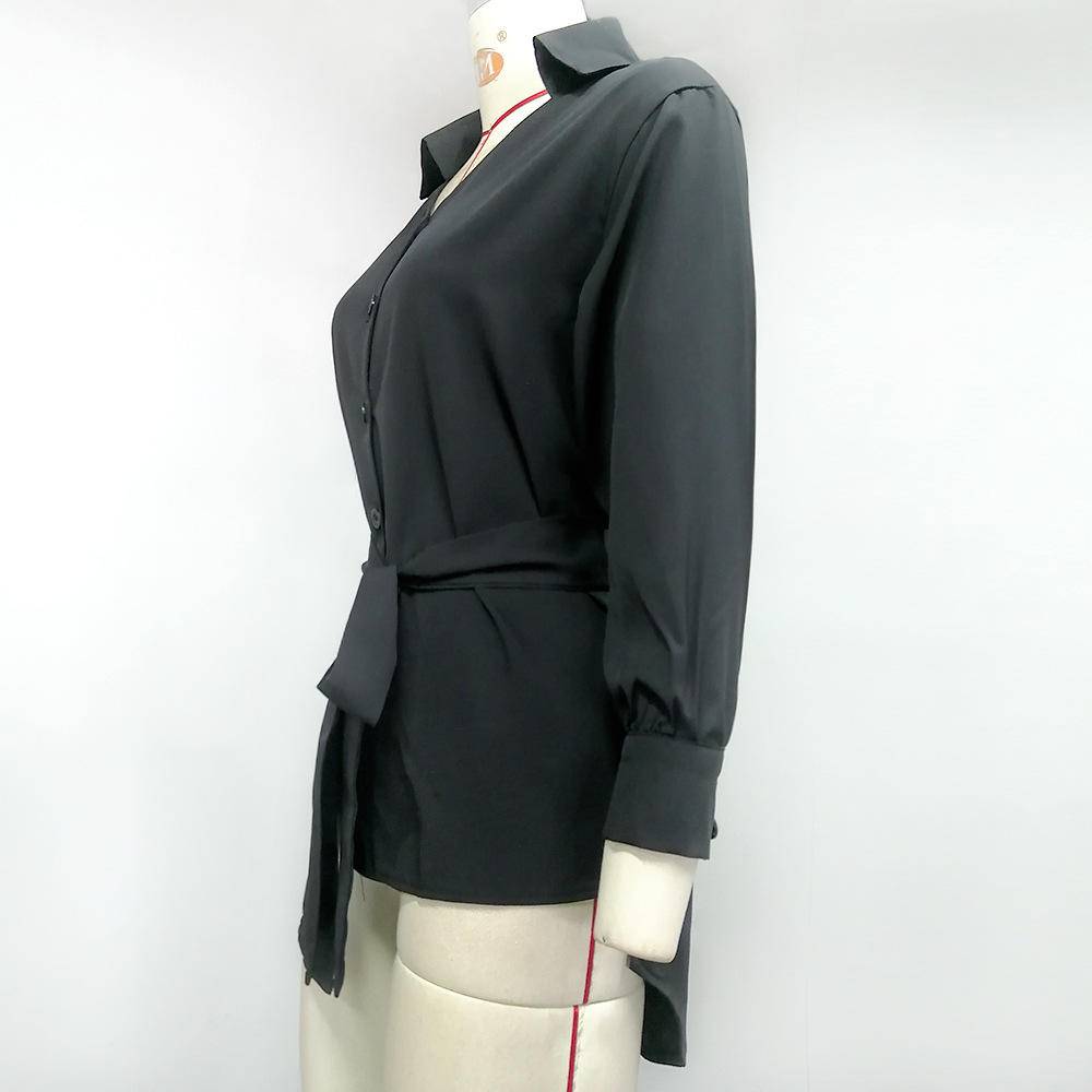 Asymmetric Collared Single-Breasted Blouse With Belt