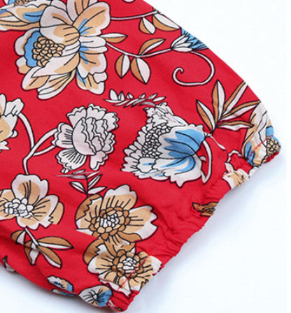 Boho V-neck Tie-Waist Floral Mini Dress