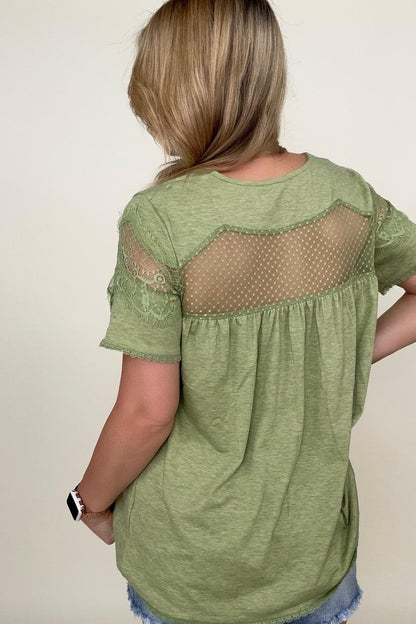 Mesh Lace Detail Short Sleeve Top