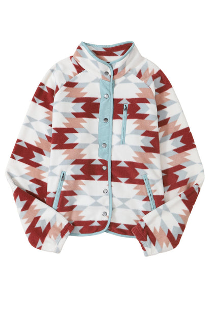 Geometric Aztec Pattern Plus Size Fleece Jacket